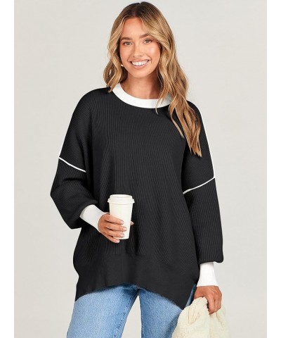 Oversized Sweaters for Women Fall 2023 Crewneck Batwing Long Sleeve Side Slit Knit Pullover Sweater Tops Jumper Black $19.20 ...