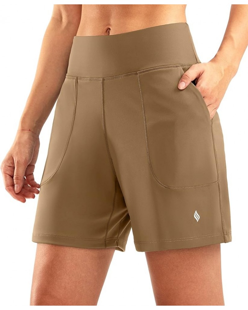 Women's 6'' Athletic Long Shorts with 4 Pockets High Waisted Bermuda Shorts for Women Walking Running Casual Dark Khaki $13.9...