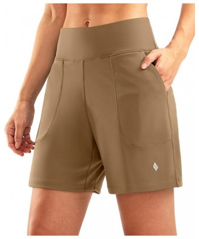 Women's 6'' Athletic Long Shorts with 4 Pockets High Waisted Bermuda Shorts for Women Walking Running Casual Dark Khaki $13.9...