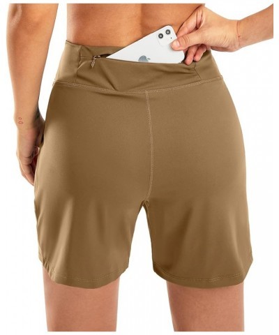 Women's 6'' Athletic Long Shorts with 4 Pockets High Waisted Bermuda Shorts for Women Walking Running Casual Dark Khaki $13.9...