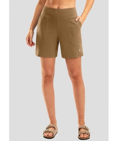 Women's 6'' Athletic Long Shorts with 4 Pockets High Waisted Bermuda Shorts for Women Walking Running Casual Dark Khaki $13.9...