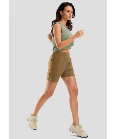 Women's 6'' Athletic Long Shorts with 4 Pockets High Waisted Bermuda Shorts for Women Walking Running Casual Dark Khaki $13.9...