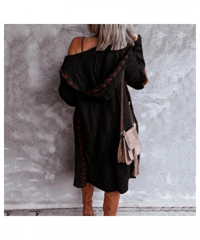 Long Chunky Cardigans for Women Lightweight Kint Sweater Fashion Hood Outwear with Elbow Patches 1-black $16.87 Sweaters