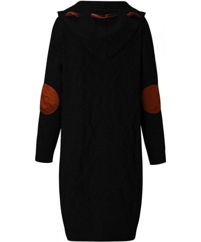 Long Chunky Cardigans for Women Lightweight Kint Sweater Fashion Hood Outwear with Elbow Patches 1-black $16.87 Sweaters