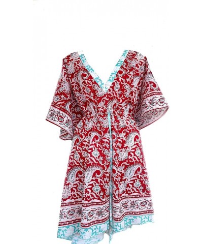 Women's Kaftan Pure Cotton Hand Block Printed for Swimsuit & Cover-up Kaftan-2 $18.82 Swimsuits