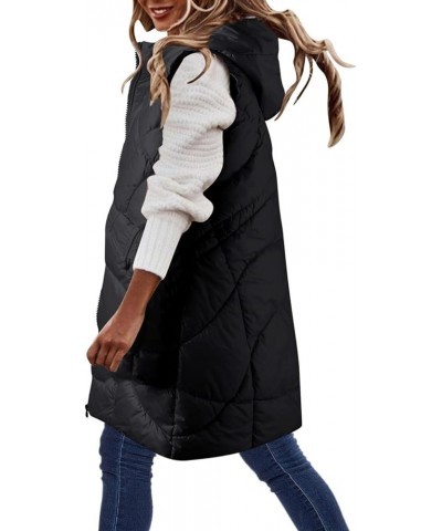 Women's Winter Long Vest Sleeveless Warm Hooded Outerwear Puffer Vest Button Zip Up Padded Jacket with Big Pockets 02black $1...