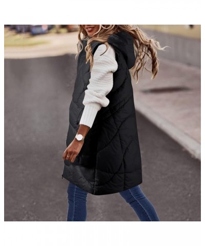 Women's Winter Long Vest Sleeveless Warm Hooded Outerwear Puffer Vest Button Zip Up Padded Jacket with Big Pockets 02black $1...