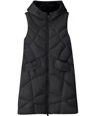 Women's Winter Long Vest Sleeveless Warm Hooded Outerwear Puffer Vest Button Zip Up Padded Jacket with Big Pockets 02black $1...