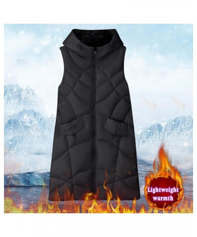 Women's Winter Long Vest Sleeveless Warm Hooded Outerwear Puffer Vest Button Zip Up Padded Jacket with Big Pockets 02black $1...