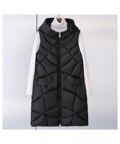 Women's Winter Long Vest Sleeveless Warm Hooded Outerwear Puffer Vest Button Zip Up Padded Jacket with Big Pockets 02black $1...