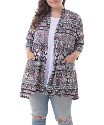 Women's Plus Size 3/4 Sleeve Lightweight Soft Printed Drape Cardigan with Pockets 101 $12.32 Sweaters