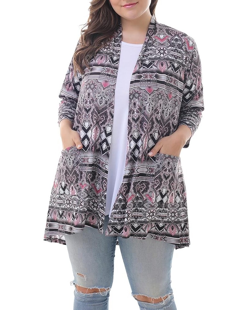 Women's Plus Size 3/4 Sleeve Lightweight Soft Printed Drape Cardigan with Pockets 101 $12.32 Sweaters