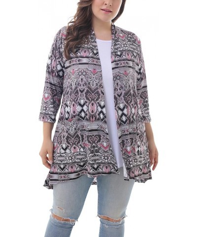 Women's Plus Size 3/4 Sleeve Lightweight Soft Printed Drape Cardigan with Pockets 101 $12.32 Sweaters