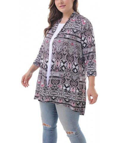 Women's Plus Size 3/4 Sleeve Lightweight Soft Printed Drape Cardigan with Pockets 101 $12.32 Sweaters