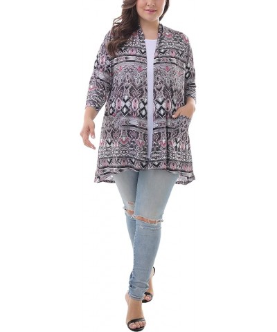 Women's Plus Size 3/4 Sleeve Lightweight Soft Printed Drape Cardigan with Pockets 101 $12.32 Sweaters