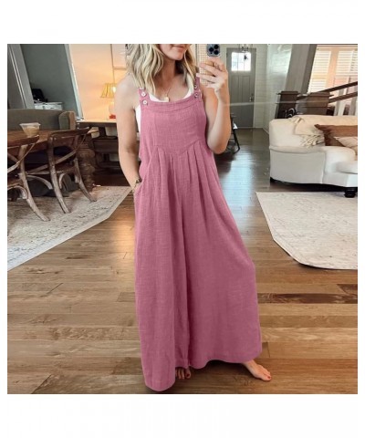 Overalls Women Summer Sleeveless Adjustable Straps Bib Wide Leg Jumpsuit Casual Loose Sexy Cute Rompers with Pockets B Pink $...