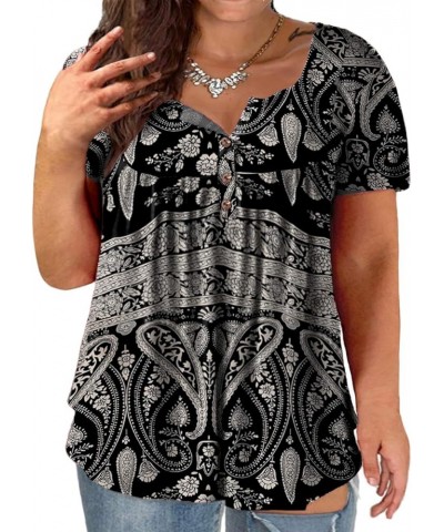 Plus-Size Tops for Women Summer Henley Shirts Flowy Tunics Tee 13_floral_m $16.73 Others