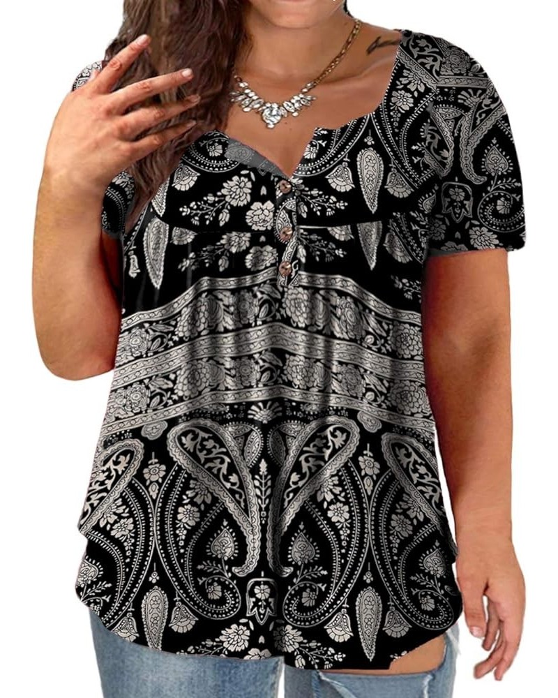 Plus-Size Tops for Women Summer Henley Shirts Flowy Tunics Tee 13_floral_m $16.73 Others