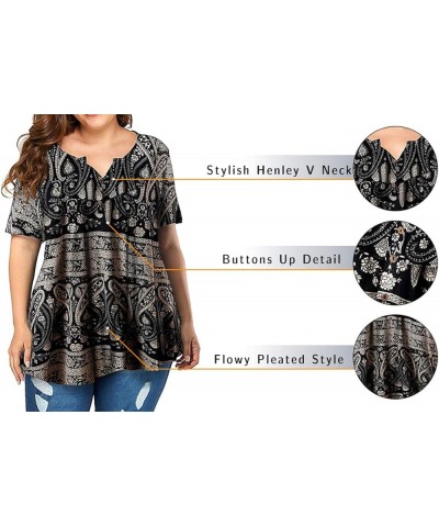 Plus-Size Tops for Women Summer Henley Shirts Flowy Tunics Tee 13_floral_m $16.73 Others