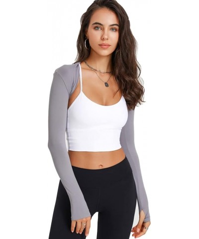 Women Long Sleeve Bolero Shrugs Shawl Arm Sleeves Open Cardigan for Yoga Sports Gym Hiking Sun Protection Shirt Grey $9.71 Sw...