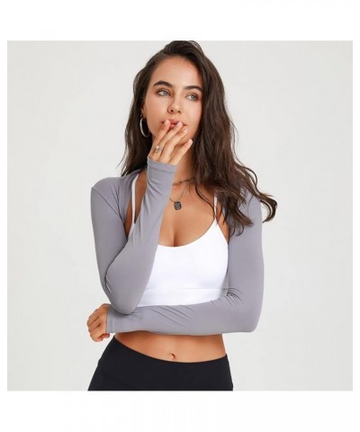 Women Long Sleeve Bolero Shrugs Shawl Arm Sleeves Open Cardigan for Yoga Sports Gym Hiking Sun Protection Shirt Grey $9.71 Sw...