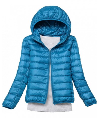 Women's Hooded Down Puffer Jacket Lightweight Duck Down Quilted Jacket Blue-green $18.68 Jackets