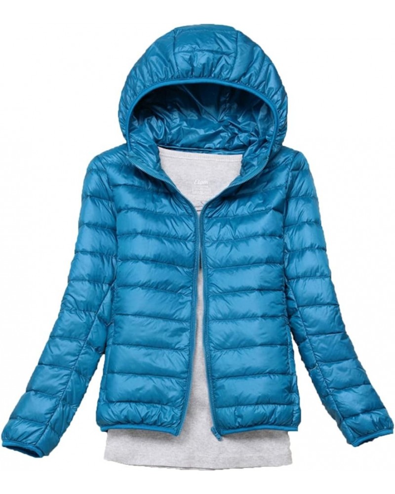 Women's Hooded Down Puffer Jacket Lightweight Duck Down Quilted Jacket Blue-green $18.68 Jackets