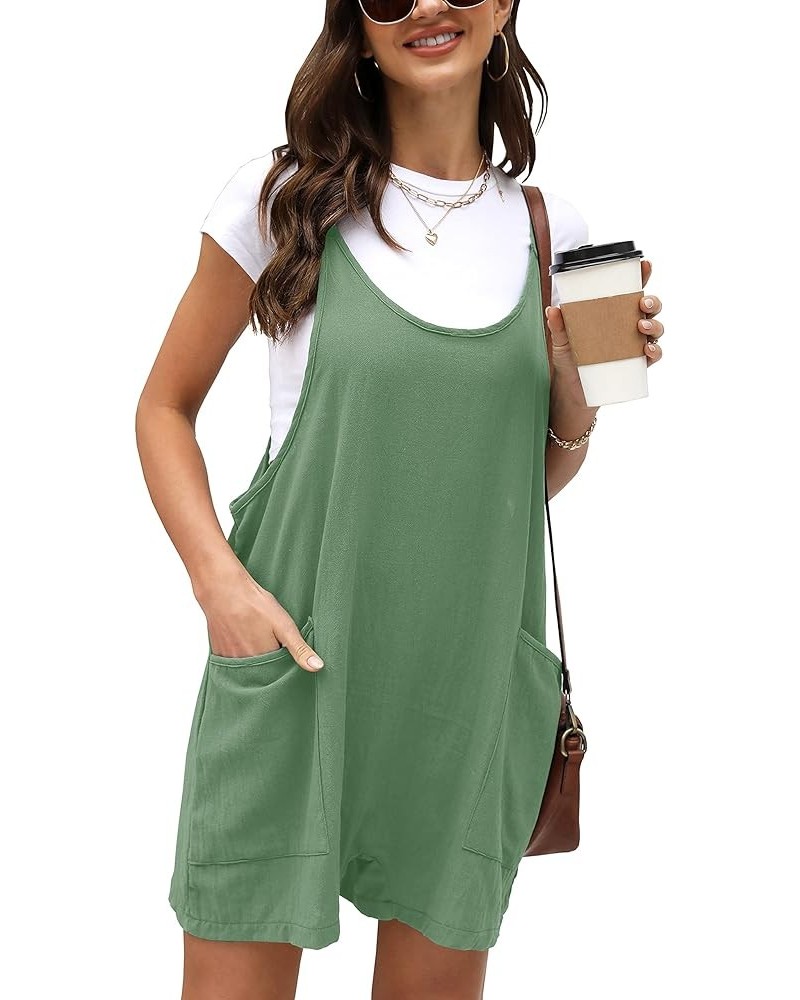 Womens Casual Short Romper Wide Leg Jumpsuit Loose Baggy Sleeveless Overalls With Pockets Darkgreen $15.29 Overalls