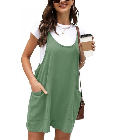 Womens Casual Short Romper Wide Leg Jumpsuit Loose Baggy Sleeveless Overalls With Pockets Darkgreen $15.29 Overalls