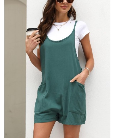 Womens Casual Short Romper Wide Leg Jumpsuit Loose Baggy Sleeveless Overalls With Pockets Darkgreen $15.29 Overalls