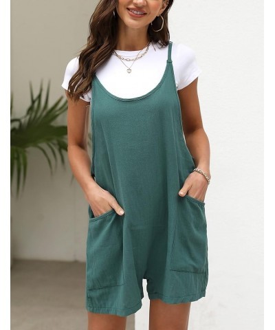 Womens Casual Short Romper Wide Leg Jumpsuit Loose Baggy Sleeveless Overalls With Pockets Darkgreen $15.29 Overalls