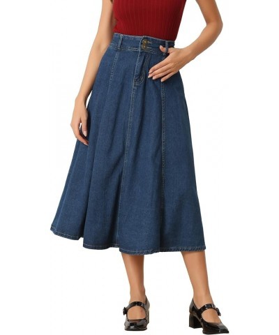 Women's Casual Denim Skirt High Waist A-Line Classic Long Jean Skirts Dark Blue $24.18 Skirts