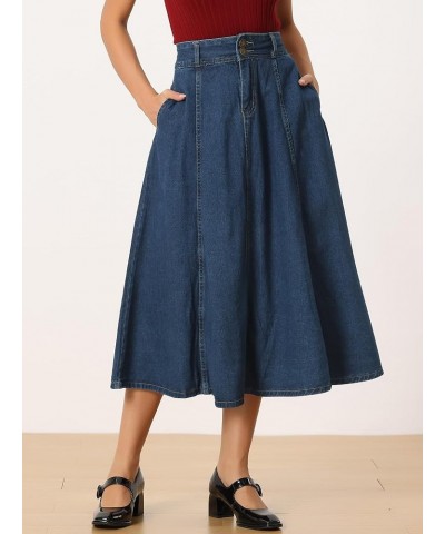 Women's Casual Denim Skirt High Waist A-Line Classic Long Jean Skirts Dark Blue $24.18 Skirts