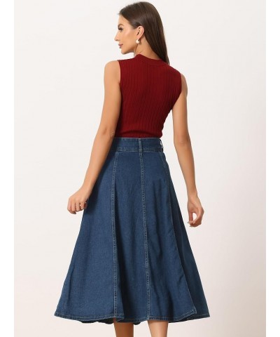 Women's Casual Denim Skirt High Waist A-Line Classic Long Jean Skirts Dark Blue $24.18 Skirts