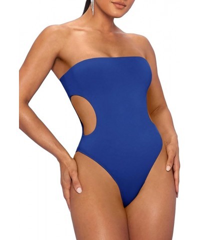 Women's Cut Out Strapless Bodycon Sexy Tube Top Skinny Bodysuit Leotard Royal Blue $15.18 Bodysuits