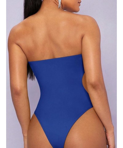 Women's Cut Out Strapless Bodycon Sexy Tube Top Skinny Bodysuit Leotard Royal Blue $15.18 Bodysuits