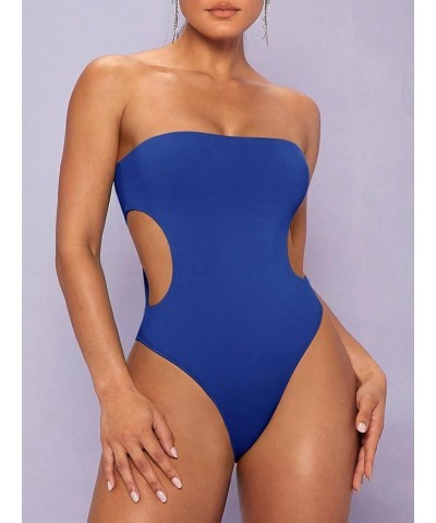 Women's Cut Out Strapless Bodycon Sexy Tube Top Skinny Bodysuit Leotard Royal Blue $15.18 Bodysuits