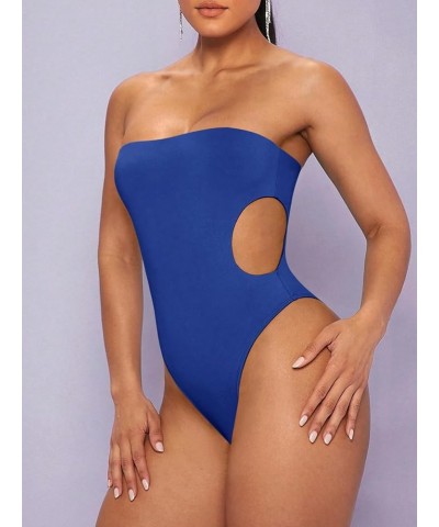 Women's Cut Out Strapless Bodycon Sexy Tube Top Skinny Bodysuit Leotard Royal Blue $15.18 Bodysuits