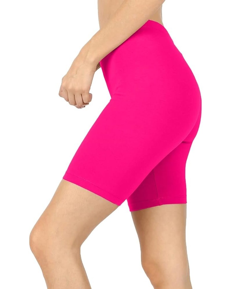 Womens Bike Short Cotton Legging Active Wear Pants (S-3XL) Mid Thigh - Hot Pink $8.78 Leggings