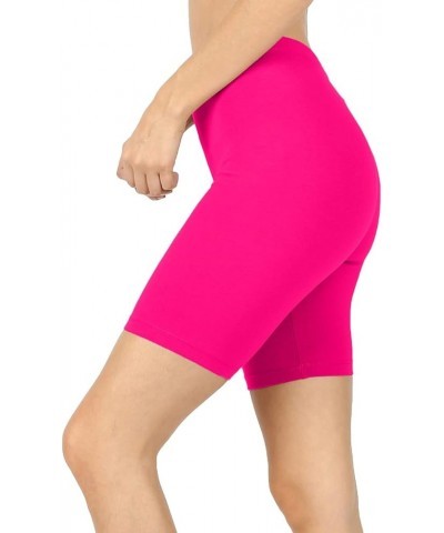 Womens Bike Short Cotton Legging Active Wear Pants (S-3XL) Mid Thigh - Hot Pink $8.78 Leggings