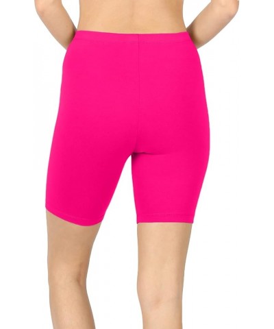 Womens Bike Short Cotton Legging Active Wear Pants (S-3XL) Mid Thigh - Hot Pink $8.78 Leggings