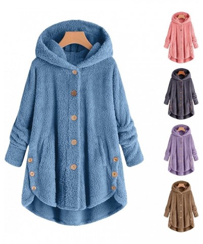 Fleece Jackets for Women Plus Size Button Plush Tops Hooded Patchwork Loose Cardigan Wool Coat Winter Jacket Outwear Q05pink ...