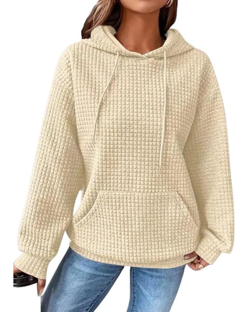 Women's Fall Winter Hoodies Waffled Quilted Casual Long Sleeve Pullover Sweatshirt Apricot $16.63 Hoodies & Sweatshirts