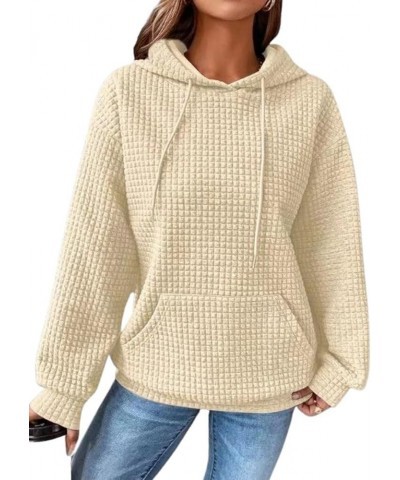 Women's Fall Winter Hoodies Waffled Quilted Casual Long Sleeve Pullover Sweatshirt Apricot $16.63 Hoodies & Sweatshirts