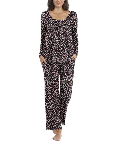 Women's Fall Pajama Sets, 2 Piece Lounge Sleepwear Ladies Pjs Sets with Pockets 09 Small Flowers-black $16.32 Sleep & Lounge