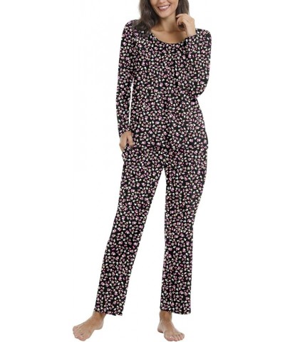 Women's Fall Pajama Sets, 2 Piece Lounge Sleepwear Ladies Pjs Sets with Pockets 09 Small Flowers-black $16.32 Sleep & Lounge