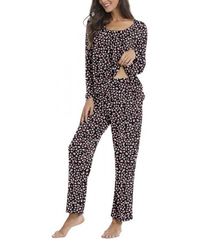 Women's Fall Pajama Sets, 2 Piece Lounge Sleepwear Ladies Pjs Sets with Pockets 09 Small Flowers-black $16.32 Sleep & Lounge