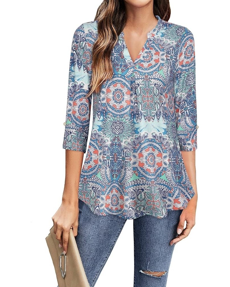 Women's Tops 3/4 Sleeve Casual V Neck Tunic Blouse Shirt Multi-blue $9.46 Tops