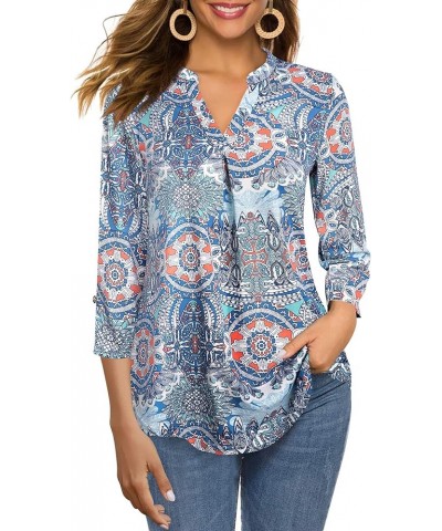 Women's Tops 3/4 Sleeve Casual V Neck Tunic Blouse Shirt Multi-blue $9.46 Tops