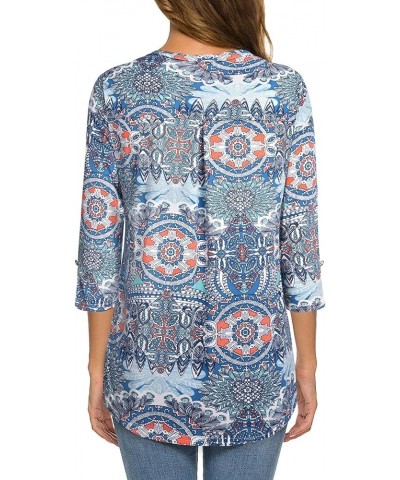 Women's Tops 3/4 Sleeve Casual V Neck Tunic Blouse Shirt Multi-blue $9.46 Tops